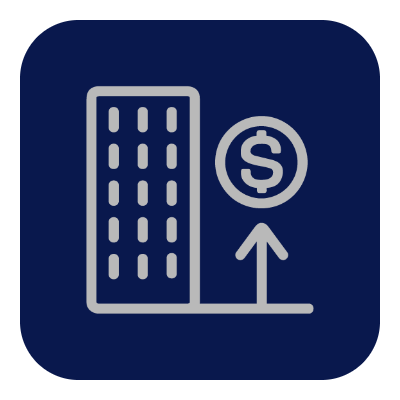 Affordable housing - building up arrow and dollar sign icon