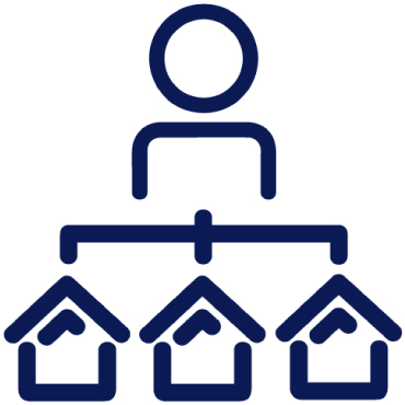 Existing Properties - person over lots of houses icon